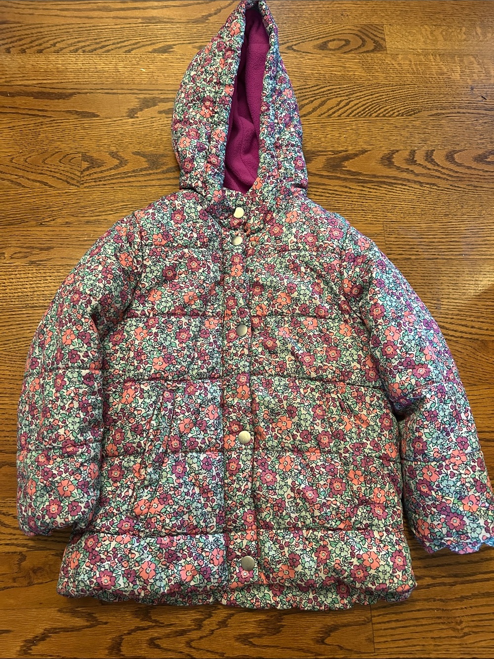 Carter's Floral Hooded Puffer Jacket - Pink, Purple & Teal